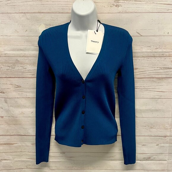Theory Cropped Rib Knit Cardigan New With Tag - Picture 1 of 9